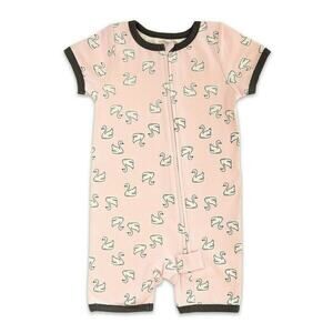 SILKBERRY BABY Organic Cotton Short Sleeve Romper Zipper Little Swan NEW 12-18 M